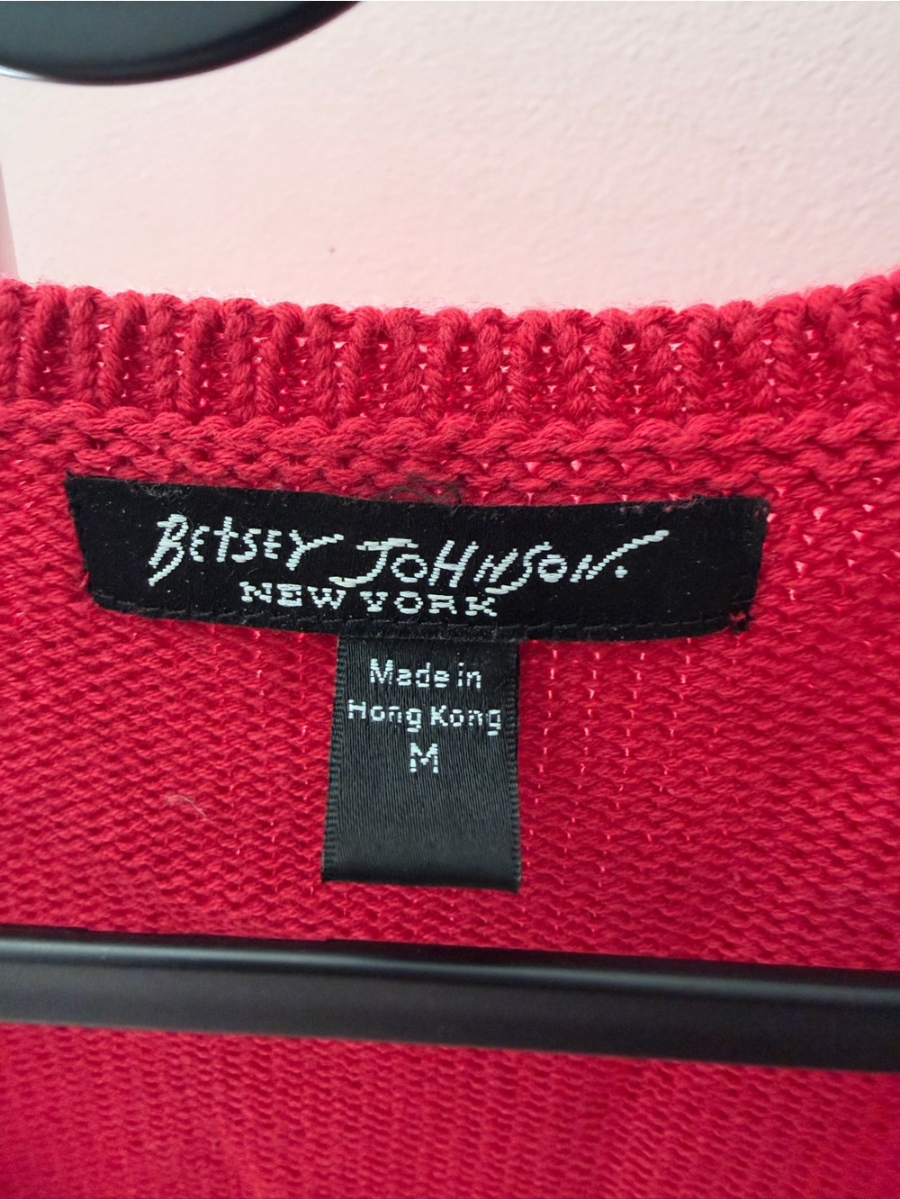 Betsey Johnson Red Scoop Neck Short Sleeve Sweater with Pink Heart - Picture 4 of 4